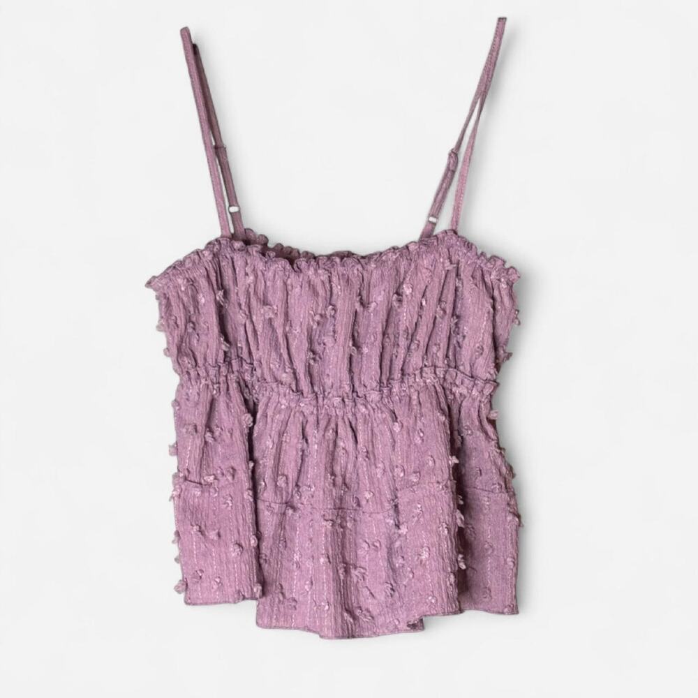 H&M Divided Purple Textured Clip Dot Smocked Peplum Camisole Top Small